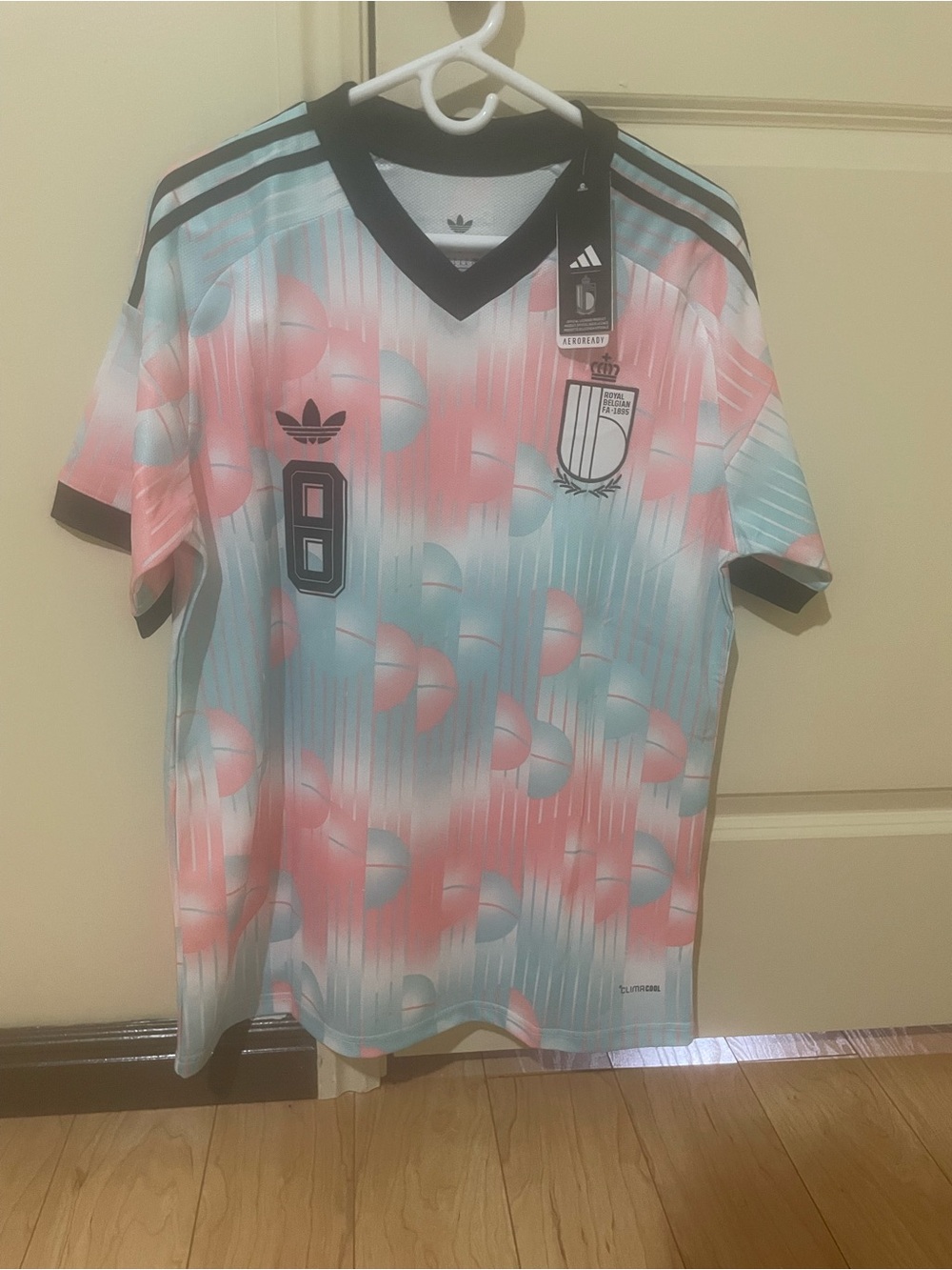 adidas Men’s Pastel Pink & Light Blue Graphic Soccer Jersey Tielemens